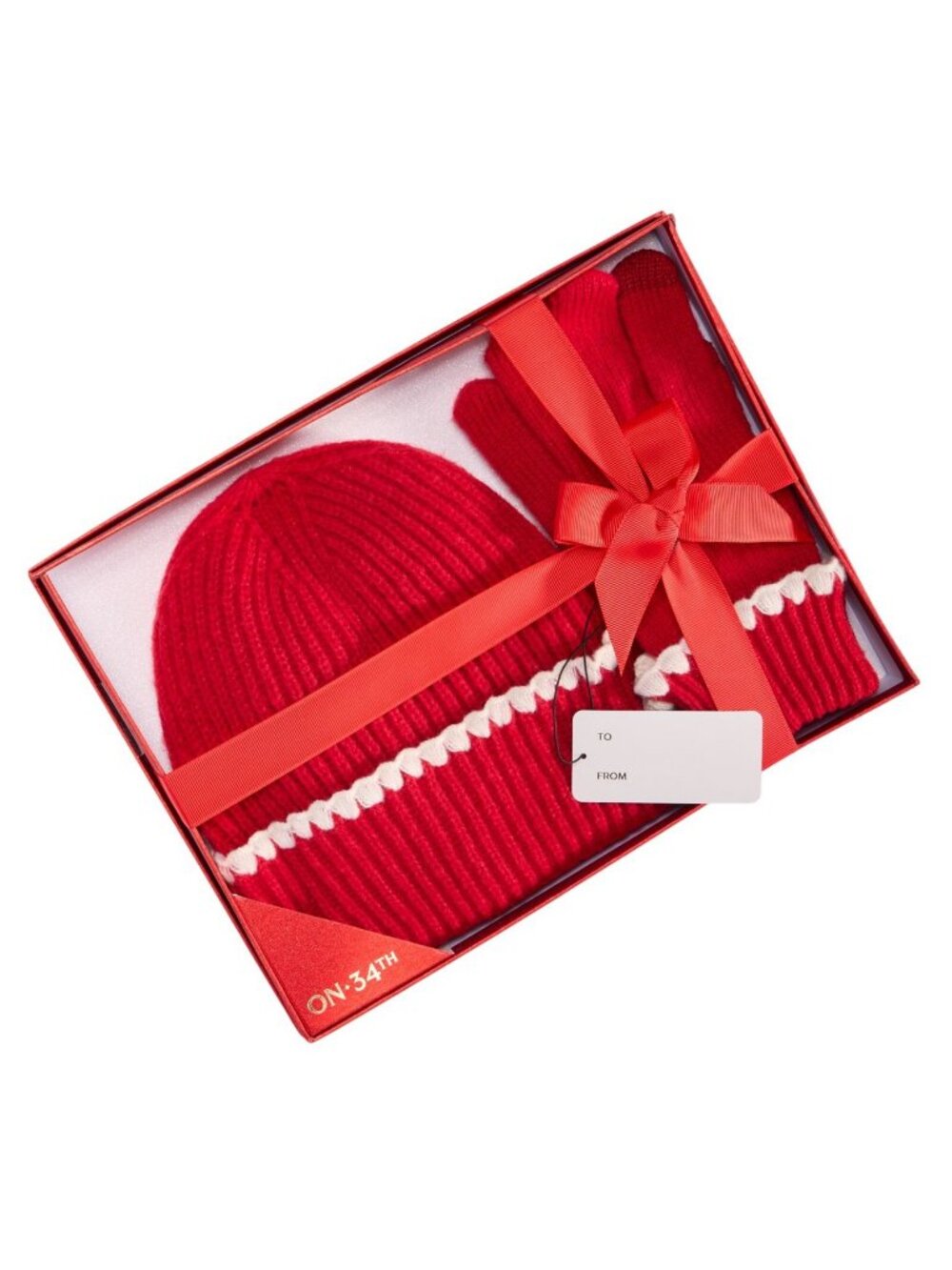 NWT On 34th Womens Ribbed Beanie Gloves Boxed Set Gift MO9042501 Red